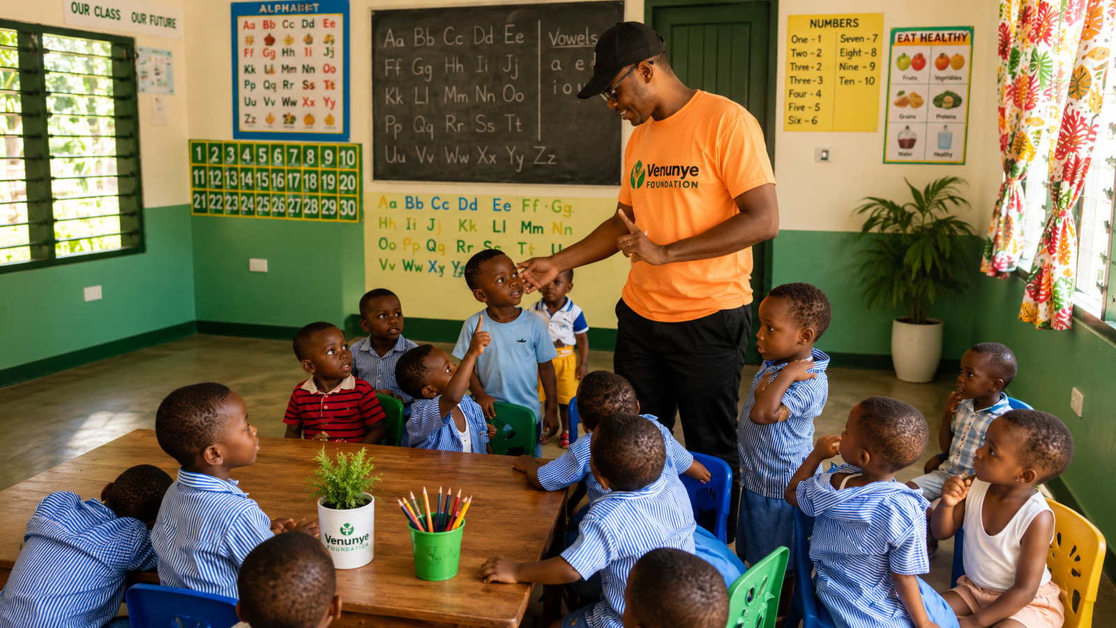 Children at Hope Memorial School with Ryvanz-Mia Childcare supporters