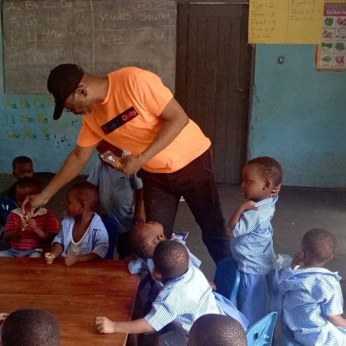 Director with school children